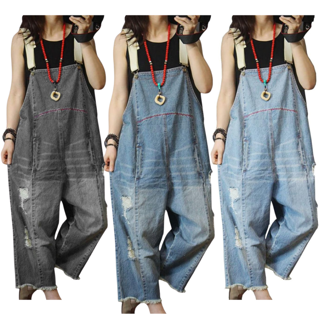 Cropped jeans overalls for plus size women with a relaxed fit.