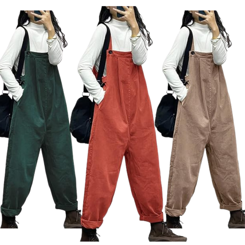 Loose-fit overalls for plus size women with a comfortable and adjustable design.