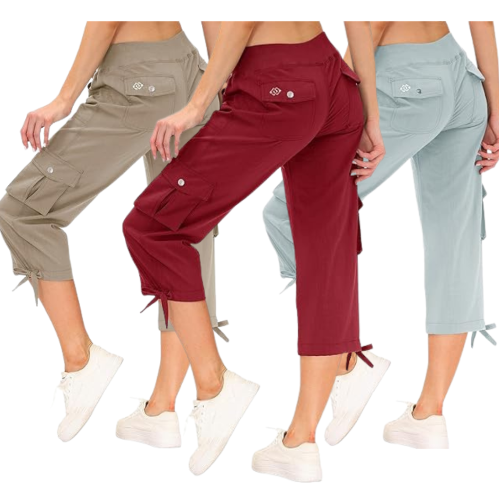 Plus size cargo capri pants with comfortable fit and pockets.