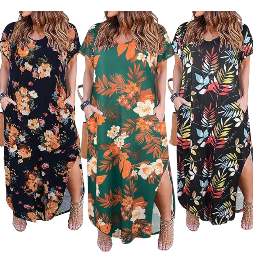 Casual floral maxi dress for plus size women.