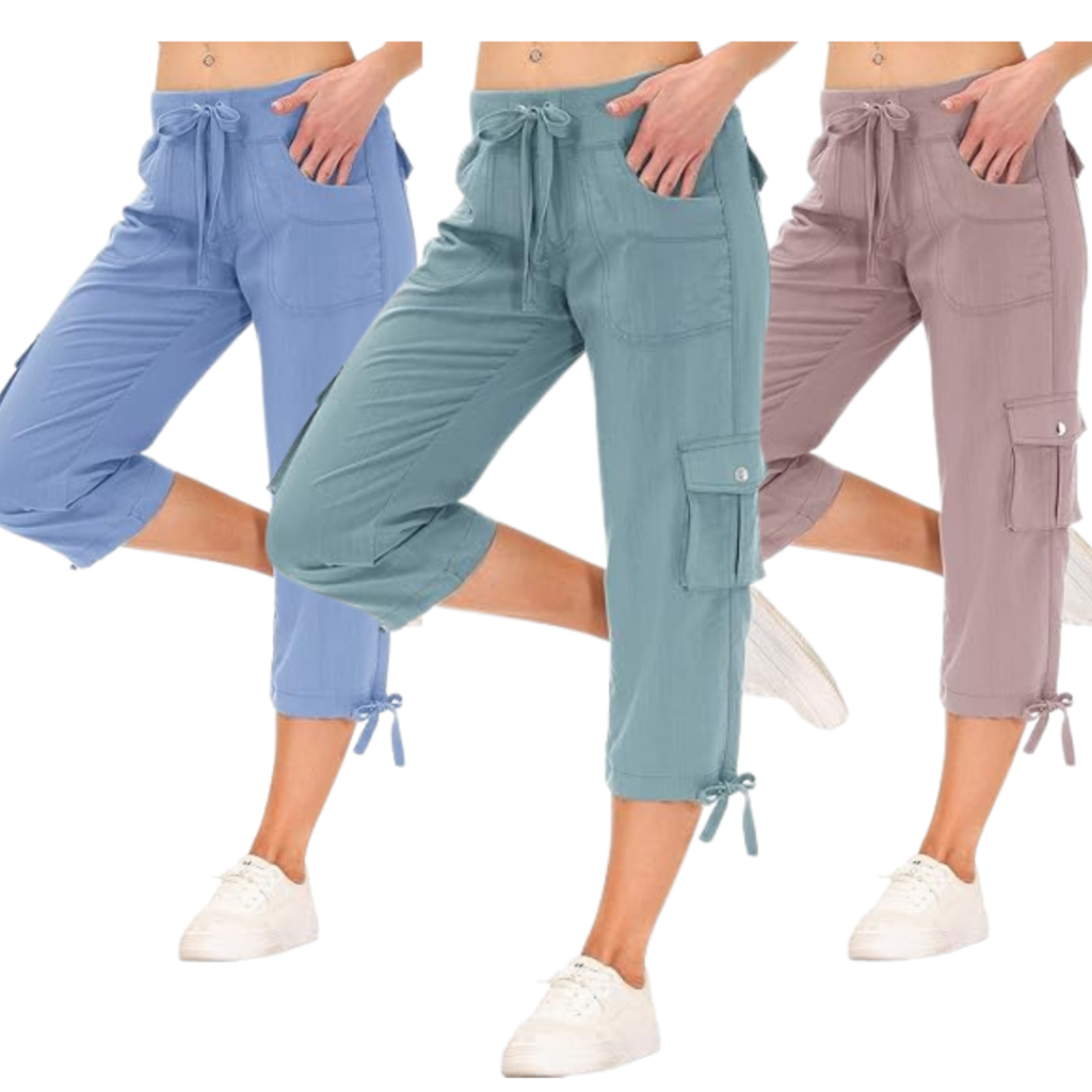 Plus size loose-fit casual capri pants with deep pockets.