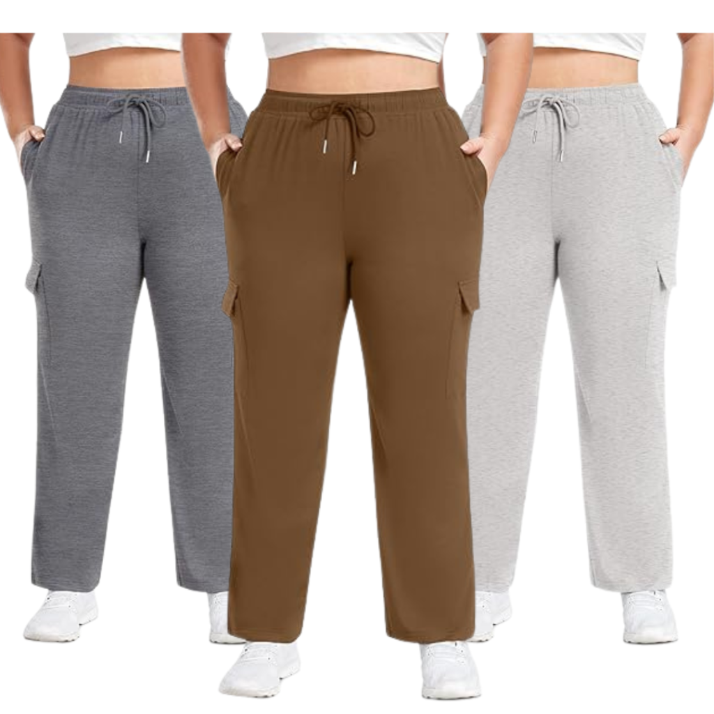 Warm plus-size jogger cargo pants for cooler weather.