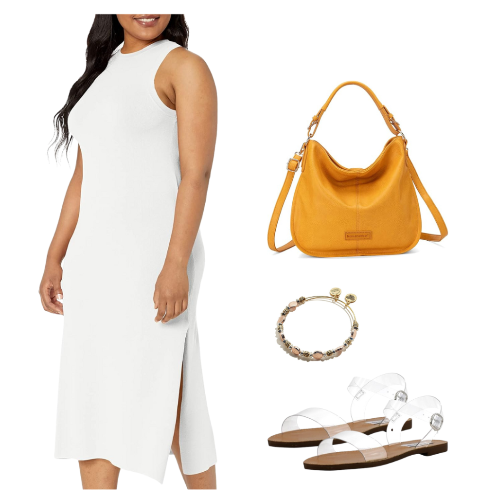 High neck white maxi sweater dress for plus size women.